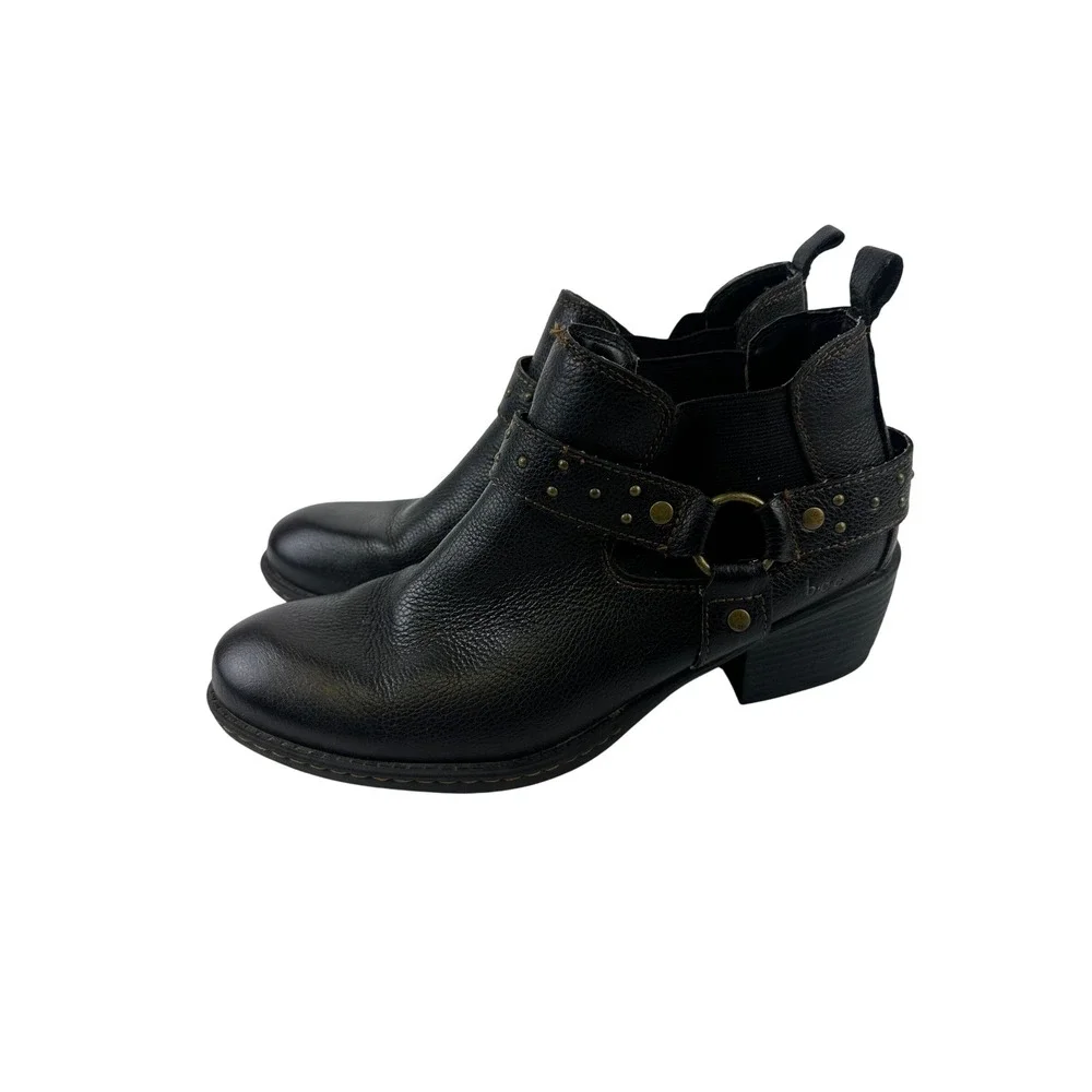 b.o.c. Born Concept Ankle Boots Black Moto Studded Harness Leather Women Size 10
